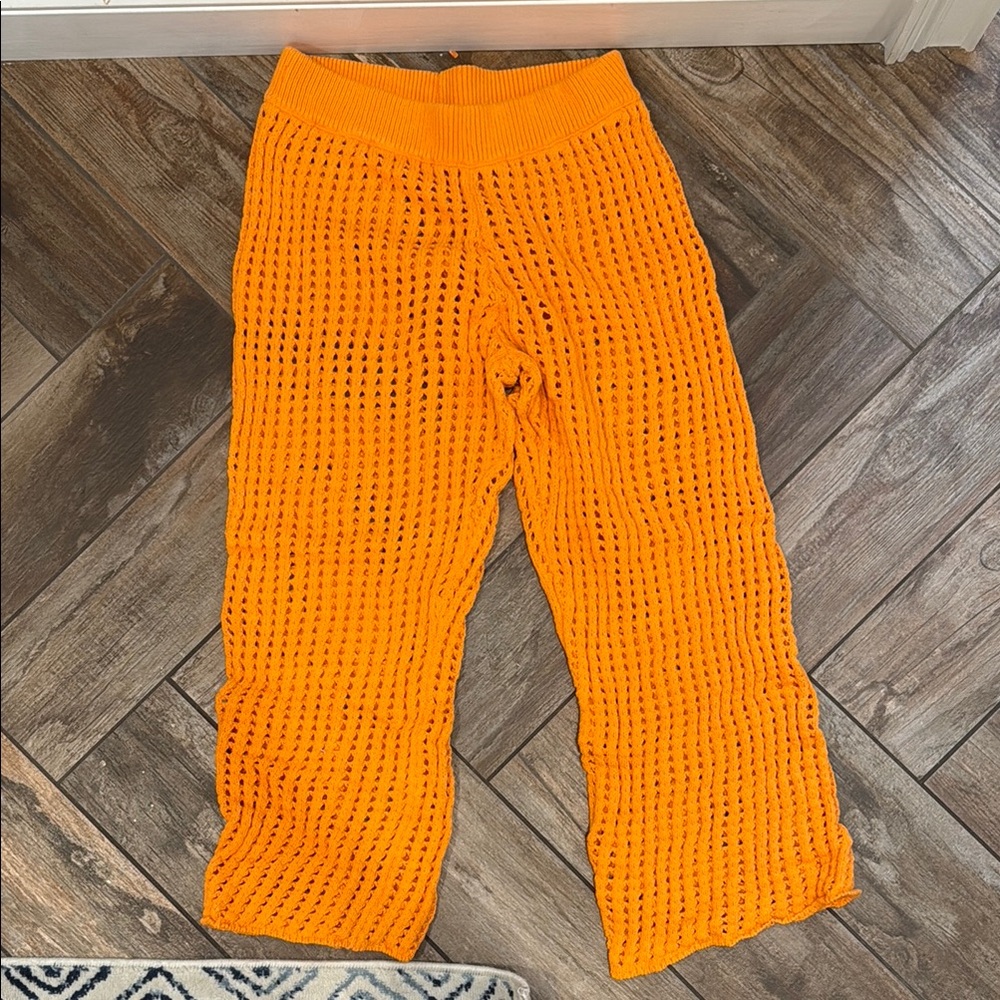 Free People Vibrant Orange Crochet Pants